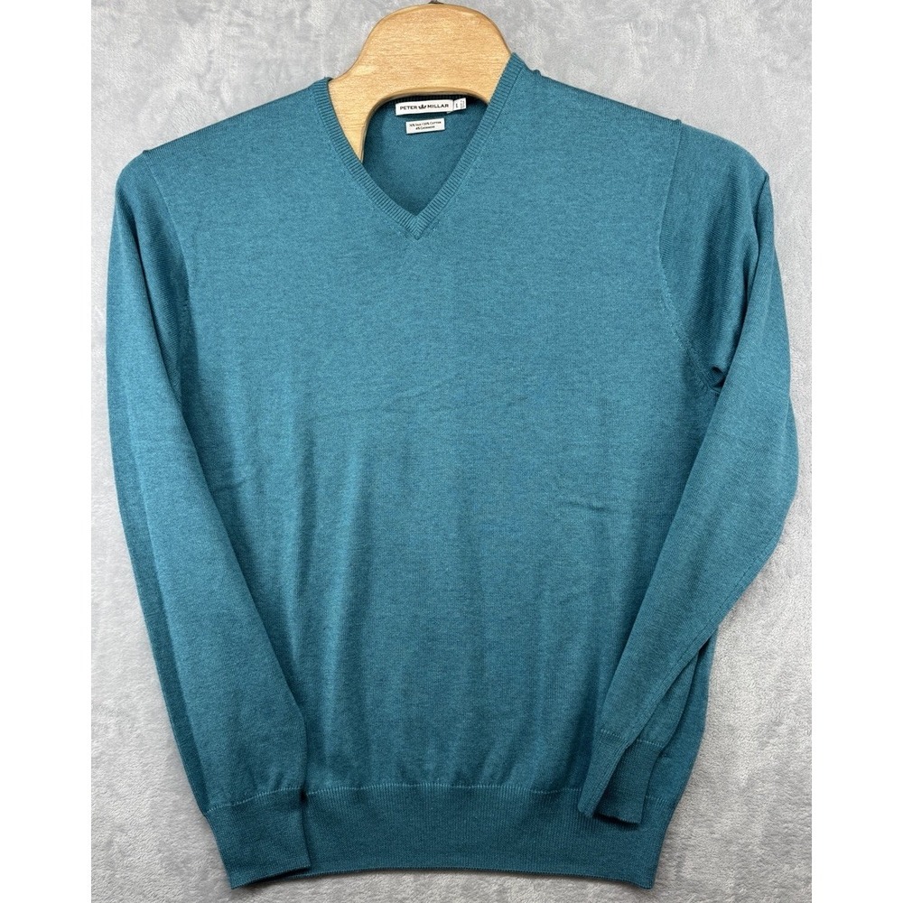 Peter Millar Sweater‎ V-Neck Silk Cashmere Cotton Pullover Green Men's Size L